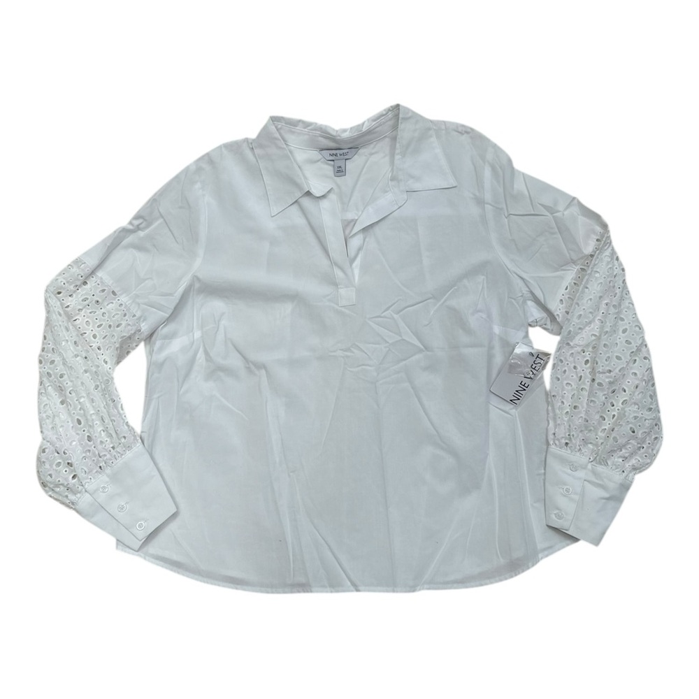 Nine West White Eyelet Sleeves Blouse NWT - Size XXL